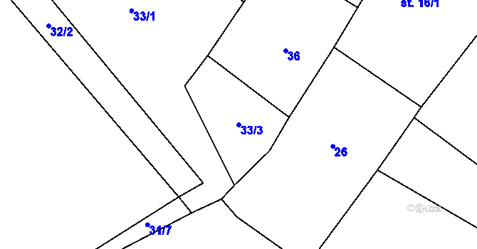 Parcela st. 33/3 v KÚ Prostředkovice, Katastrální mapa