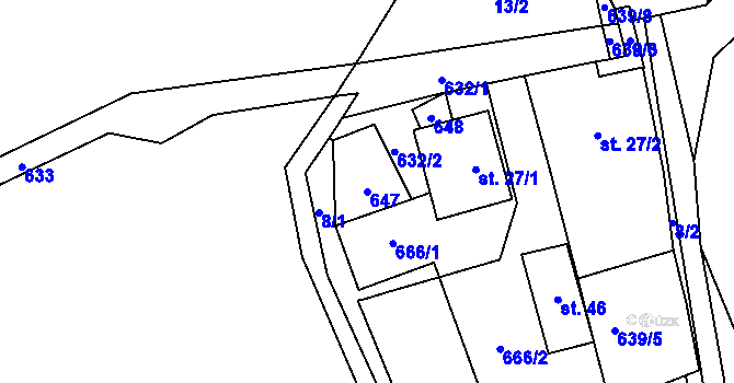 Parcela st. 647 v KÚ Prostředkovice, Katastrální mapa