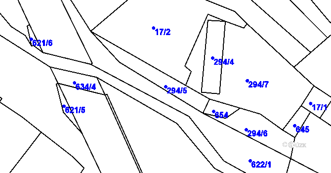 Parcela st. 294/5 v KÚ Prostředkovice, Katastrální mapa