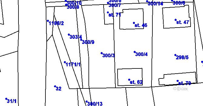 Parcela st. 300/3 v KÚ Suchá u Jihlavy, Katastrální mapa