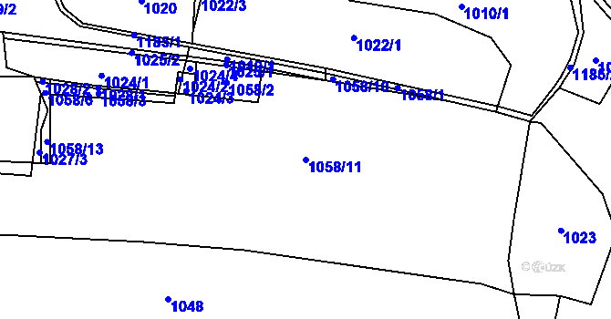 Parcela st. 1058/11 v KÚ Suchá u Jihlavy, Katastrální mapa