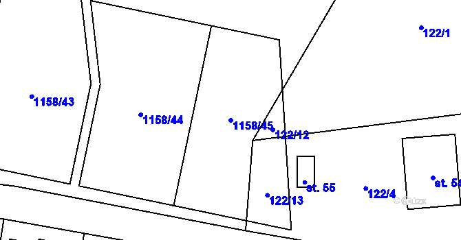 Parcela st. 1158/45 v KÚ Suchá u Jihlavy, Katastrální mapa