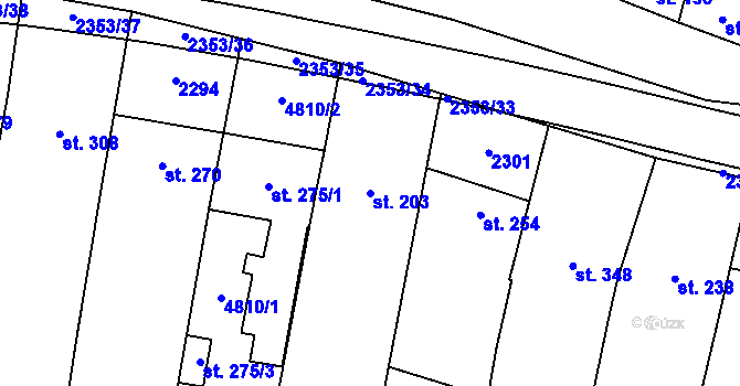 Parcela st. 203 v KÚ Suchá Loz, Katastrální mapa