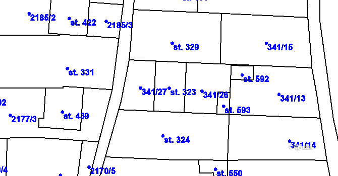 Parcela st. 323 v KÚ Suchá Loz, Katastrální mapa