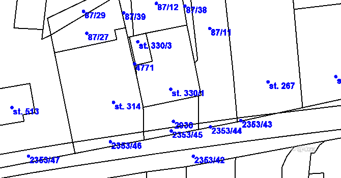 Parcela st. 330/1 v KÚ Suchá Loz, Katastrální mapa