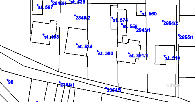 Parcela st. 390 v KÚ Suchá Loz, Katastrální mapa