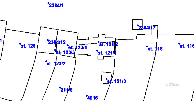 Parcela st. 121/1 v KÚ Suchá Loz, Katastrální mapa