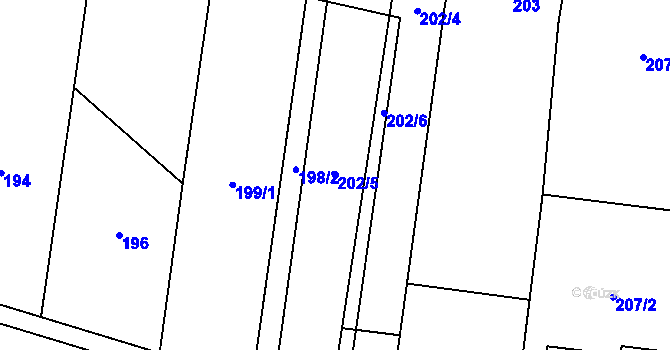 Parcela st. 202/5 v KÚ Suchá Loz, Katastrální mapa