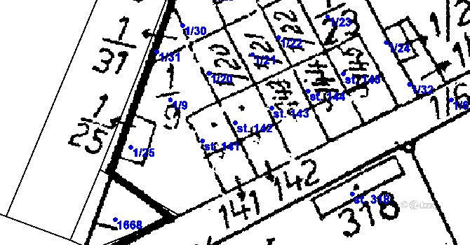 Parcela st. 142 v KÚ Dobřeň u Kutné Hory, Katastrální mapa