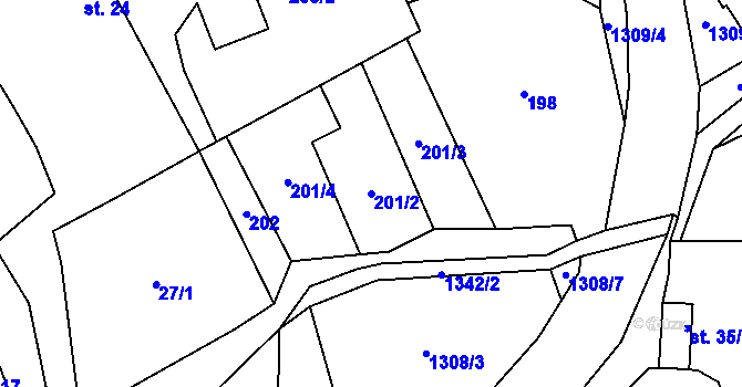 Parcela st. 201/2 v KÚ Dobřeň u Kutné Hory, Katastrální mapa