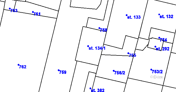 Parcela st. 134/1 v KÚ Suchdol u Konice, Katastrální mapa
