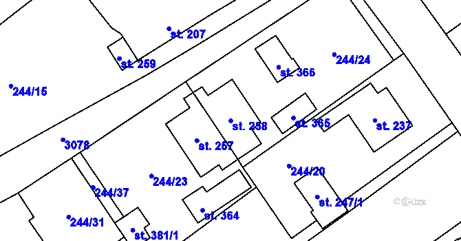 Parcela st. 258 v KÚ Suchdol u Konice, Katastrální mapa
