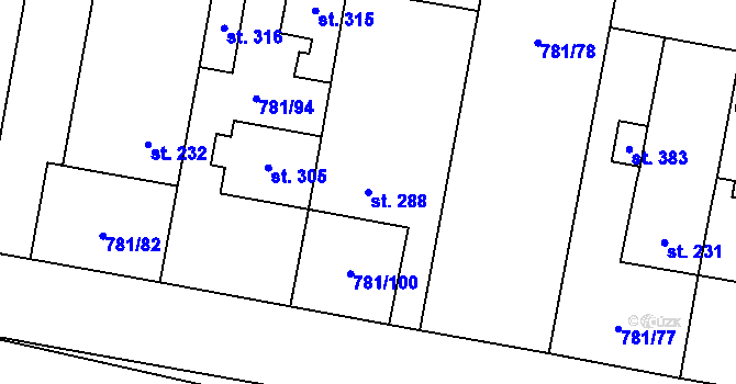 Parcela st. 288 v KÚ Suchdol u Konice, Katastrální mapa