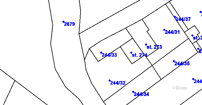 Parcela st. 244/33 v KÚ Suchdol u Konice, Katastrální mapa