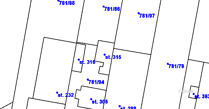 Parcela st. 315 v KÚ Suchdol u Konice, Katastrální mapa