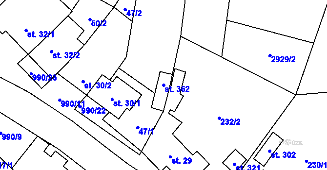 Parcela st. 362 v KÚ Suchdol u Konice, Katastrální mapa