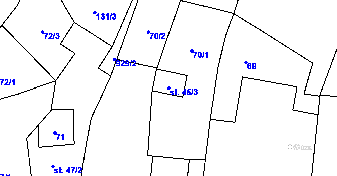 Parcela st. 45/3 v KÚ Suchdol u Konice, Katastrální mapa