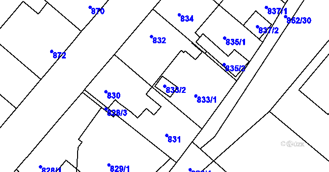 Parcela st. 833/2 v KÚ Suchdol nad Lužnicí, Katastrální mapa