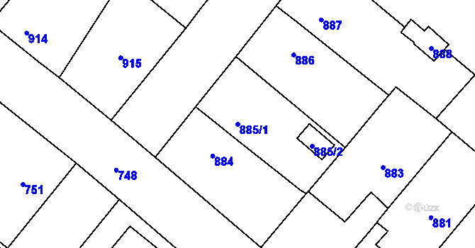 Parcela st. 885/1 v KÚ Suchdol nad Lužnicí, Katastrální mapa