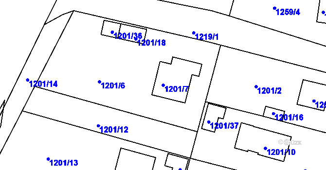Parcela st. 1201/7 v KÚ Suchdol nad Lužnicí, Katastrální mapa