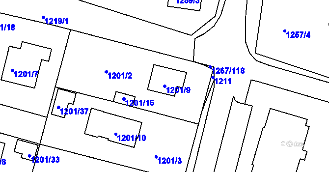 Parcela st. 1201/9 v KÚ Suchdol nad Lužnicí, Katastrální mapa