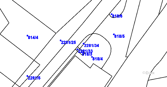 Parcela st. 2281/34 v KÚ Suchdol nad Lužnicí, Katastrální mapa