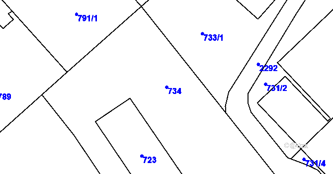 Parcela st. 734 v KÚ Suchdol nad Odrou, Katastrální mapa