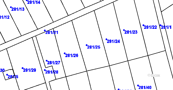 Parcela st. 281/25 v KÚ Suchdol nad Odrou, Katastrální mapa