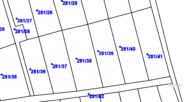 Parcela st. 281/39 v KÚ Suchdol nad Odrou, Katastrální mapa