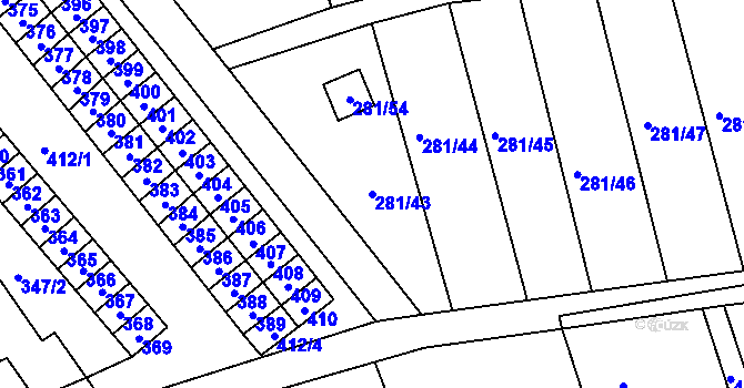 Parcela st. 281/43 v KÚ Suchdol nad Odrou, Katastrální mapa