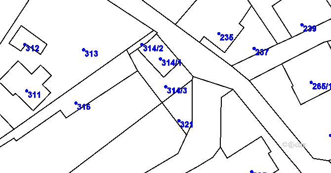 Parcela st. 314/3 v KÚ Suchdol nad Odrou, Katastrální mapa