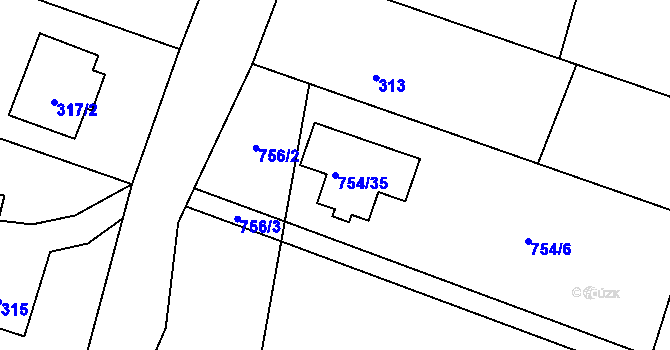 Parcela st. 754/35 v KÚ Suché Lazce, Katastrální mapa
