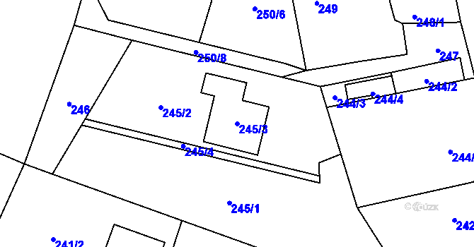 Parcela st. 245/3 v KÚ Suché Lazce, Katastrální mapa