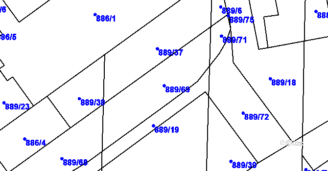 Parcela st. 889/69 v KÚ Suché Lazce, Katastrální mapa