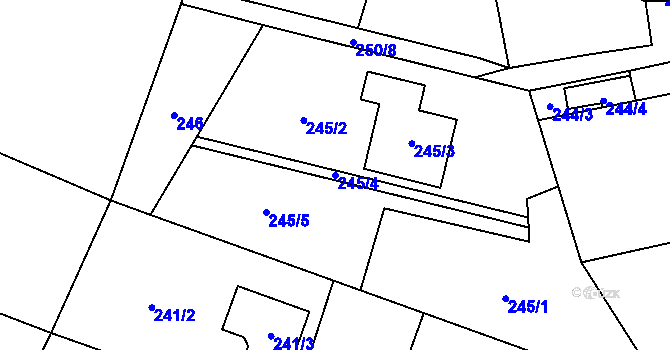 Parcela st. 245/4 v KÚ Suché Lazce, Katastrální mapa