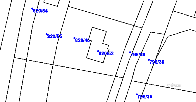 Parcela st. 820/52 v KÚ Suché Lazce, Katastrální mapa