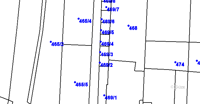 Parcela st. 469/3 v KÚ Suché Lazce, Katastrální mapa