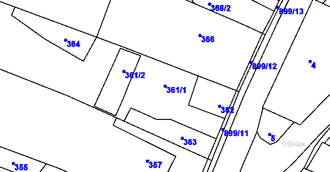 Parcela st. 361/1 v KÚ Suché Lazce, Katastrální mapa