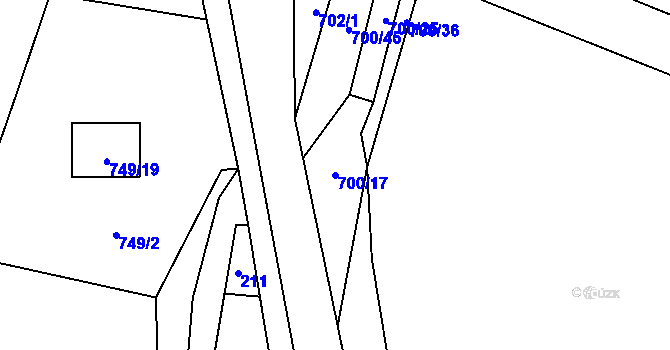 Parcela st. 700/17 v KÚ Suché Lazce, Katastrální mapa