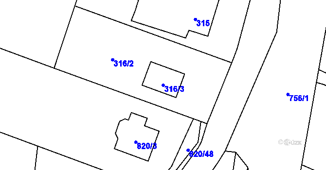 Parcela st. 316/3 v KÚ Suché Lazce, Katastrální mapa