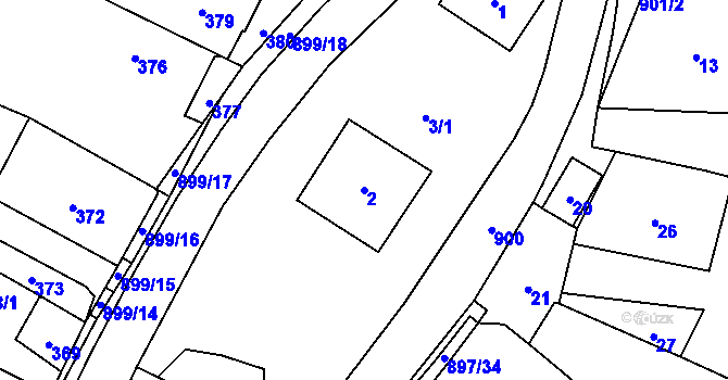Parcela st. 2 v KÚ Suché Lazce, Katastrální mapa