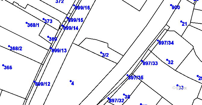 Parcela st. 3/2 v KÚ Suché Lazce, Katastrální mapa