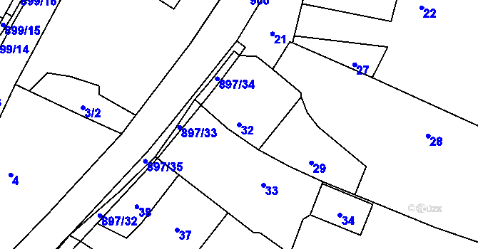 Parcela st. 32 v KÚ Suché Lazce, Katastrální mapa