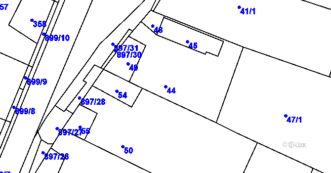 Parcela st. 44 v KÚ Suché Lazce, Katastrální mapa