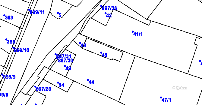 Parcela st. 45 v KÚ Suché Lazce, Katastrální mapa