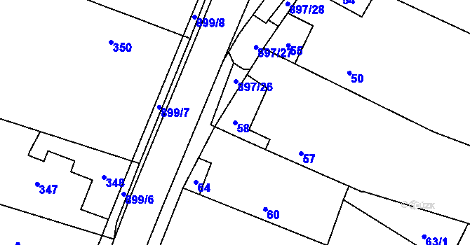 Parcela st. 58 v KÚ Suché Lazce, Katastrální mapa
