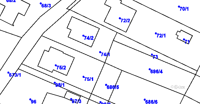 Parcela st. 74/1 v KÚ Suché Lazce, Katastrální mapa