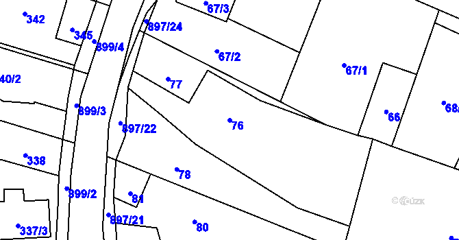 Parcela st. 76 v KÚ Suché Lazce, Katastrální mapa