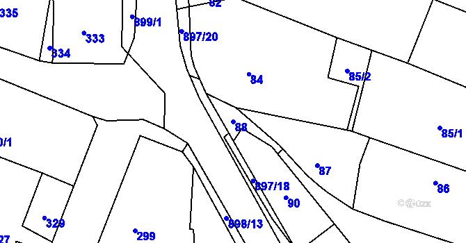 Parcela st. 88 v KÚ Suché Lazce, Katastrální mapa