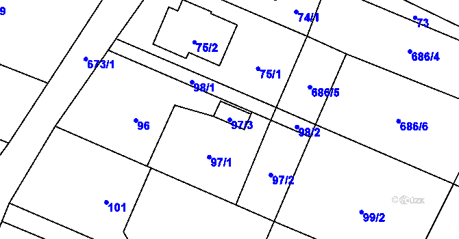 Parcela st. 97/3 v KÚ Suché Lazce, Katastrální mapa